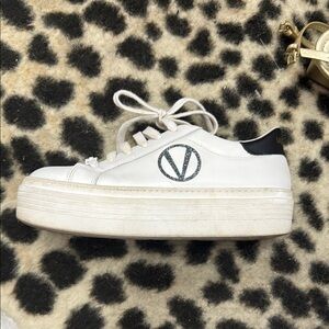 Valentino White and Black Platform Sneakers with V-Logo